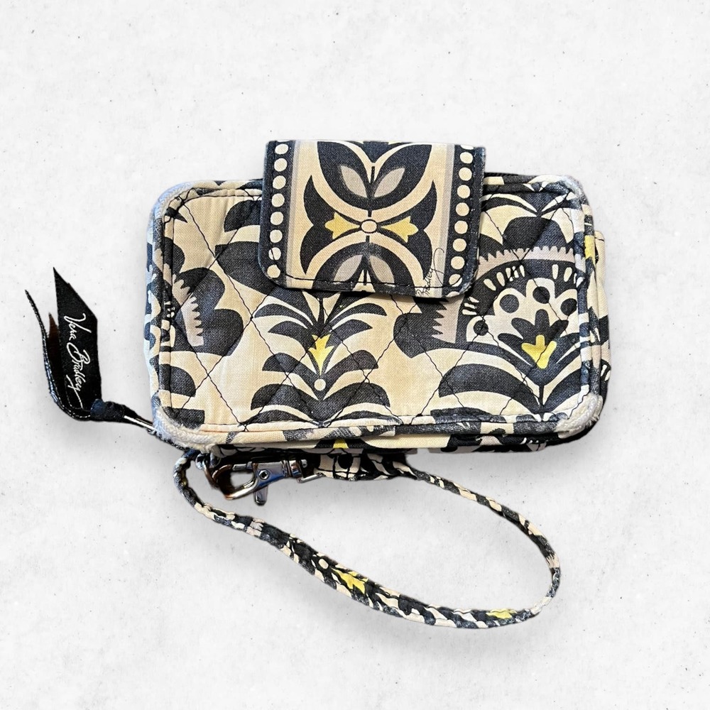 Vera Bradley All-in-One Wristlet Wallet‎ w/ Zipper Blue Yellow White Flawed